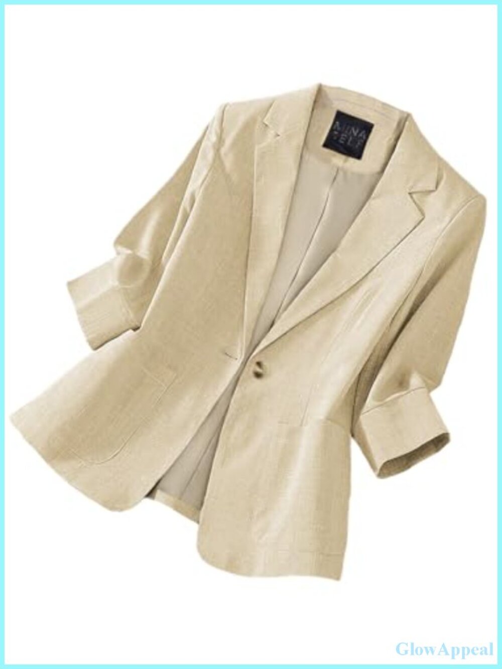 Linen Blazer 3/4 Sleeve Lightweight Lined Button Work Office Jacket